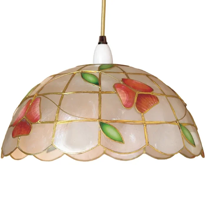 Red Capiz Shell Flower Vintage Easy Fit Dome Pendant Shade 33cm