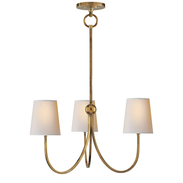 Reed Three Light Chandelier, Hand-Rubbed Antique Brass