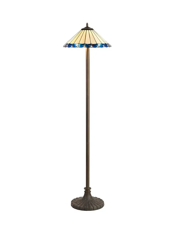 Regal Lighting SL-1161 2 Light Stepped Tiffany Floor Lamp 40cm Cream And Blue With Clear Crystal Shade