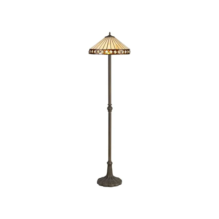 Regal Lighting SL-1250 2 Light Leaf Tiffany Floor Lamp 40cm Cream And Amber With Clear Crystal Shade