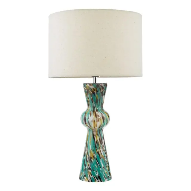 Rheneas Chrome with Blue Art Glass with White Shade Table Lamp