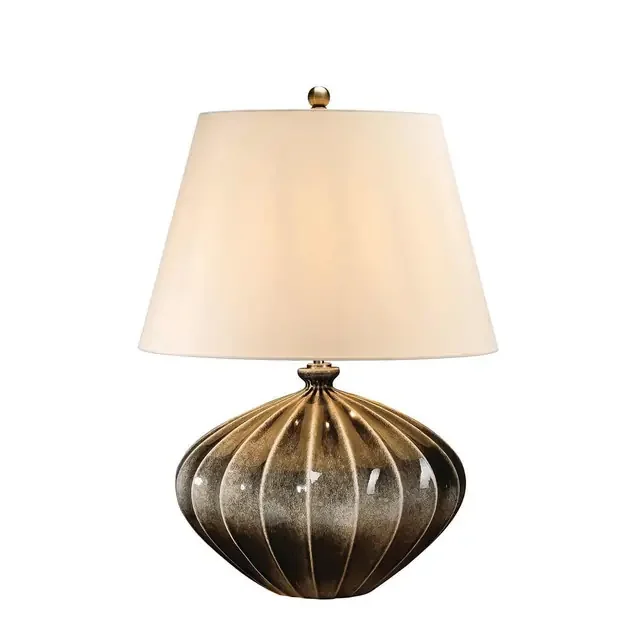 Rib Pumpkin Brown with Cream Shade Table Lamp