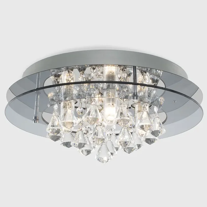Romano IP44 Bathroom Rated Crystal and Glass Round Flush Ceiling Light