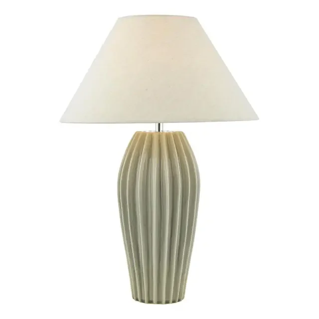 Rosario Grey Crackle Glaze with White Shade Table Lamp