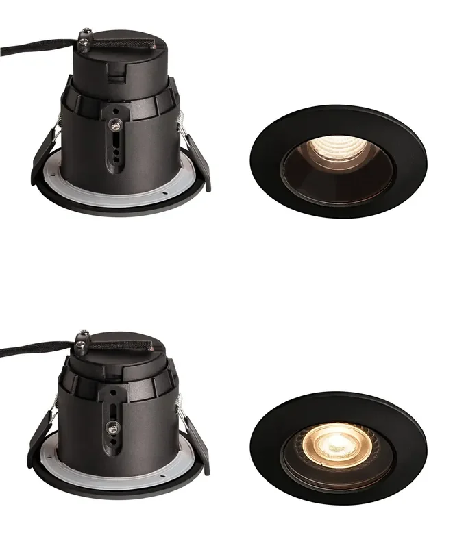 Round Black Downlight – Adjustable Lamp Depth for reduced glare with GU10 Lamps, IP65 Rated