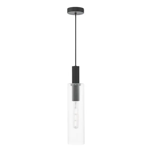 Ruben Satin Black with Ribbed Glass Diffuser Pendant Light – Clearance