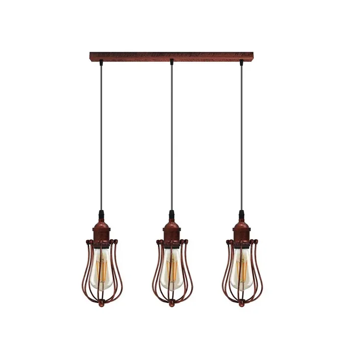 Rustic Red Balloon Cage 3 Light Pendant – With Bulbs