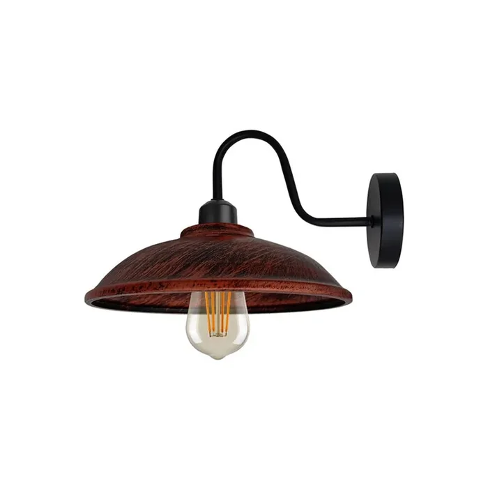 Rustic Red Bowl Vintage Swan Neck Wall Light – With Bulb