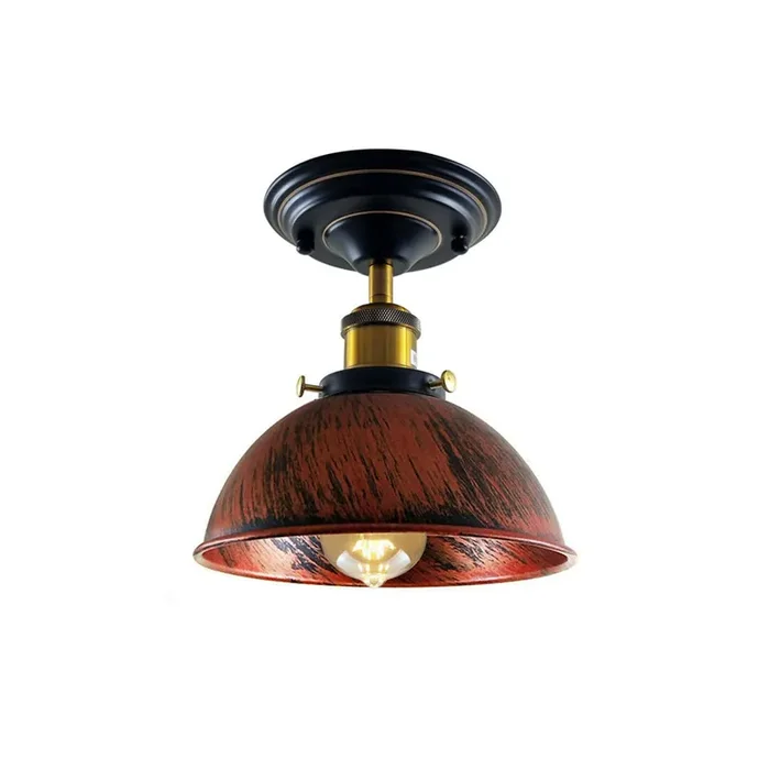 Rustic Red Dome Vintage Style Ceiling Light – Flush Mounted