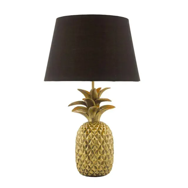 Safa Gold Pineapple with Black Cotton Shade Table Lamp