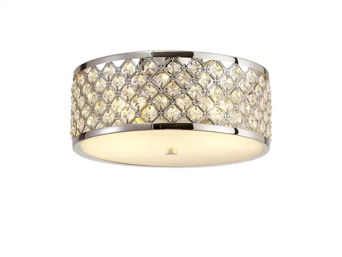 Sasha Flush Ceiling Light with Crystal Panels and Glass Diffuser