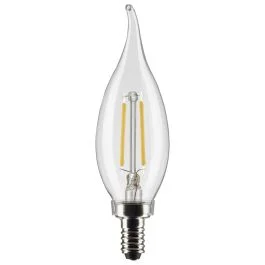 SATCO S21840 4CA10/LED/927/CL/120V/E12/2CD 4 Watt CA10 LED; Clear; Candelabra Base; 2700K; 350 Lumens; 120 Volt; 2-Pack