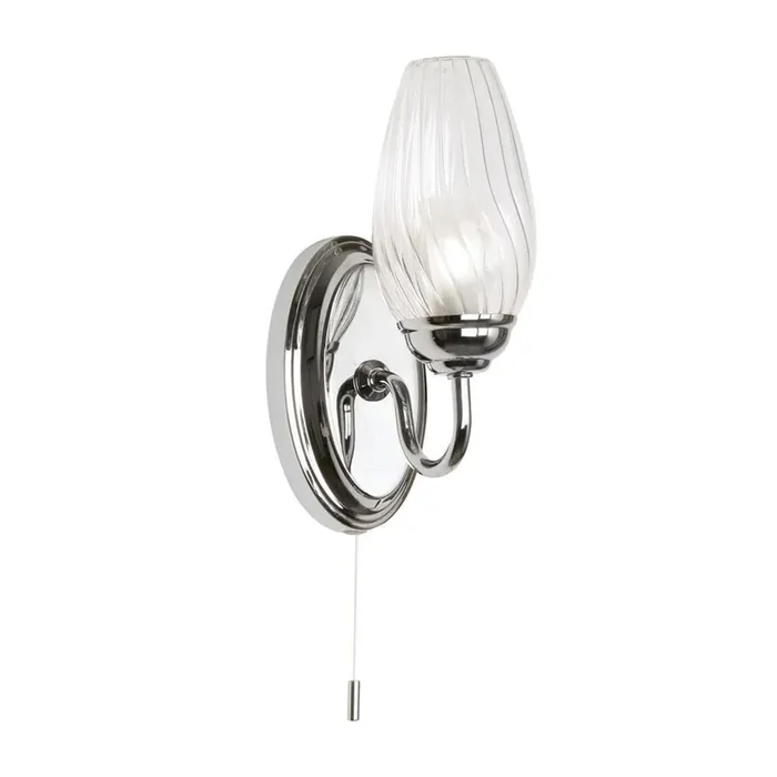Sater Polished Chrome Bathroom 1 Lamp Switched Wall Light with Glass Shade