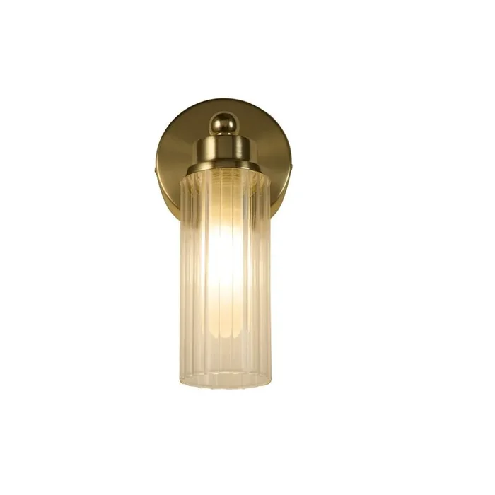Satin Brass & Ribbed Glass Bathroom Vintage Single Lamp Wall Light 220mm