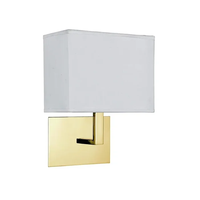 Satin Brass Square Backplate Wall Light with Rectangular White Shade – 260mm