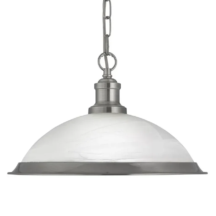 Satin Chrome & Acid Glass Vintage Dome Pendant Ceiling Light 34cm