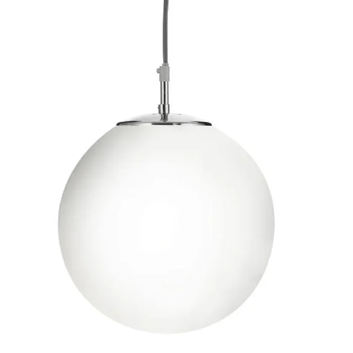 Satin Chrome & White Opal Globe Glass Vintage Pendant Light 30cm