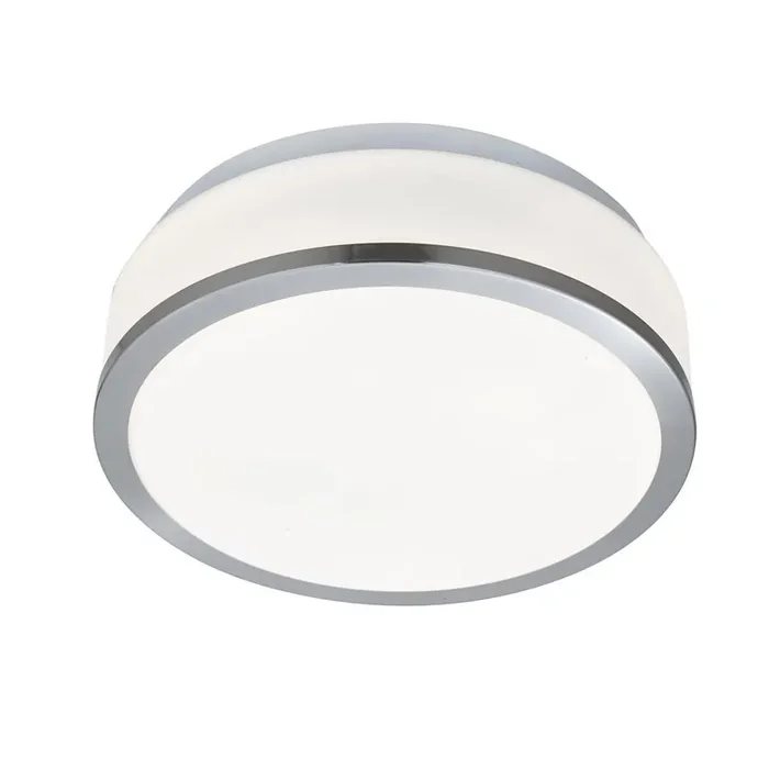 Satin Chrome Bathroom Modern Round Flush Light with Glass Shade 230mm