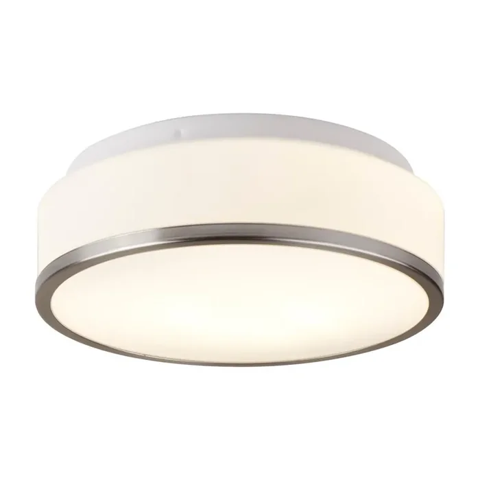Satin Chrome Bathroom Modern Round Flush Light with Glass Shade 280mm
