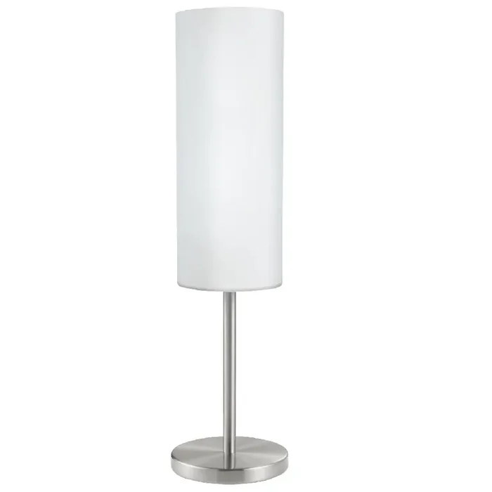Satin Nickel & White Opal Frosted Glass Vintage Cylinder Table Lamp 46cm
