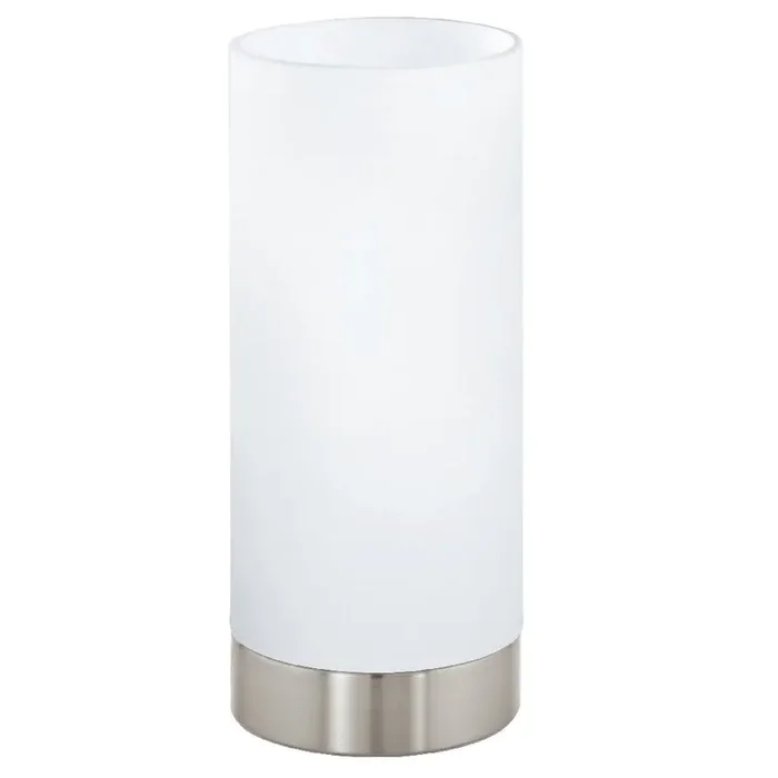 Satin Nickel & White Opal Glass Vintage Cylindrical Table Lamp 21.5cm