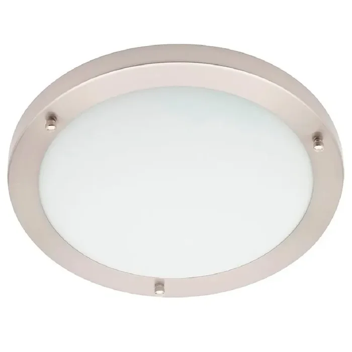 Satin Nickel Bathroom Modern Round Flush Ceiling Light IP44 31cm