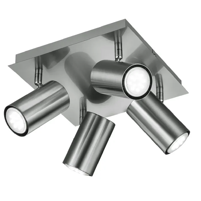 Satin Nickel Modern 4 Lamp Square Plate Cylindrical Head Spot Light