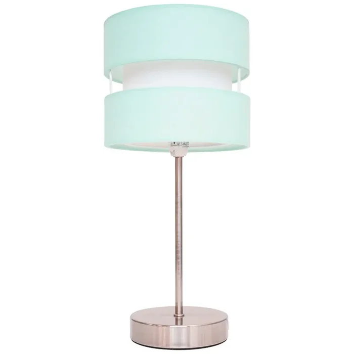 Satin Nickel Table Desk Lamp with Duck Egg Layered Fabric Shade 38cm