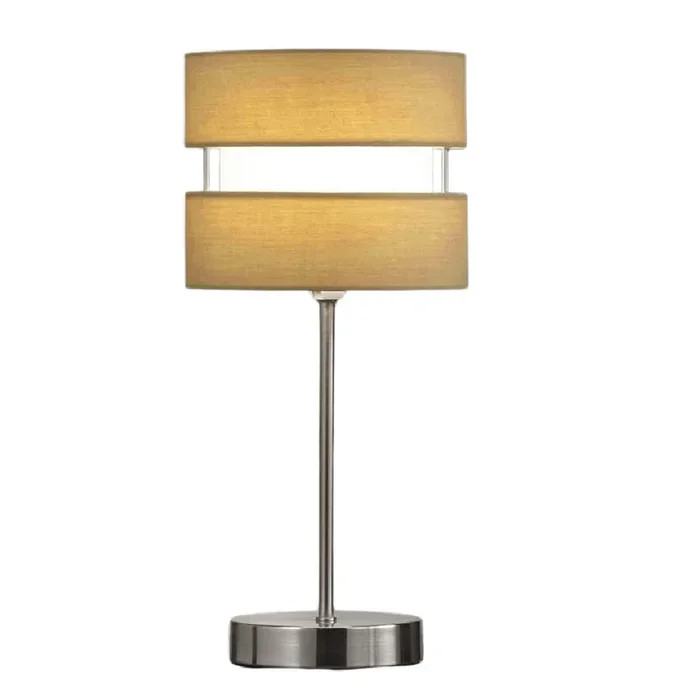 Satin Nickel Table Desk Lamp with Ochre Yellow Layered Fabric Shade 38cm