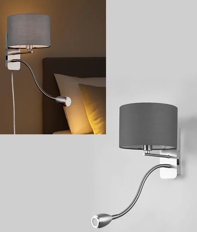 Satin Nickel Wall Mounted Bedside Light and Reading Light