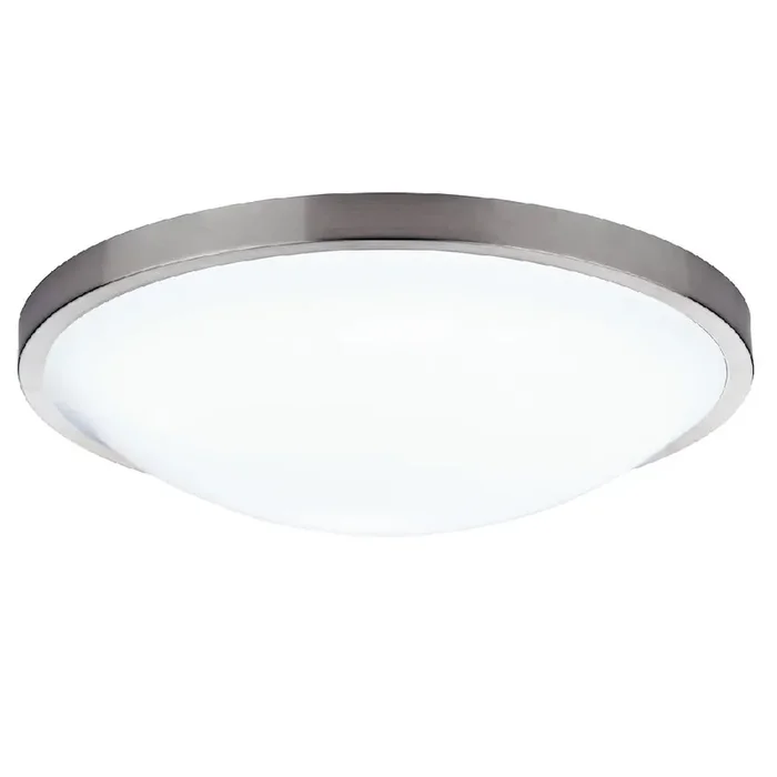 Satin Silver Chrome Bathroom Modern Round Flush Ceiling Light 26cm