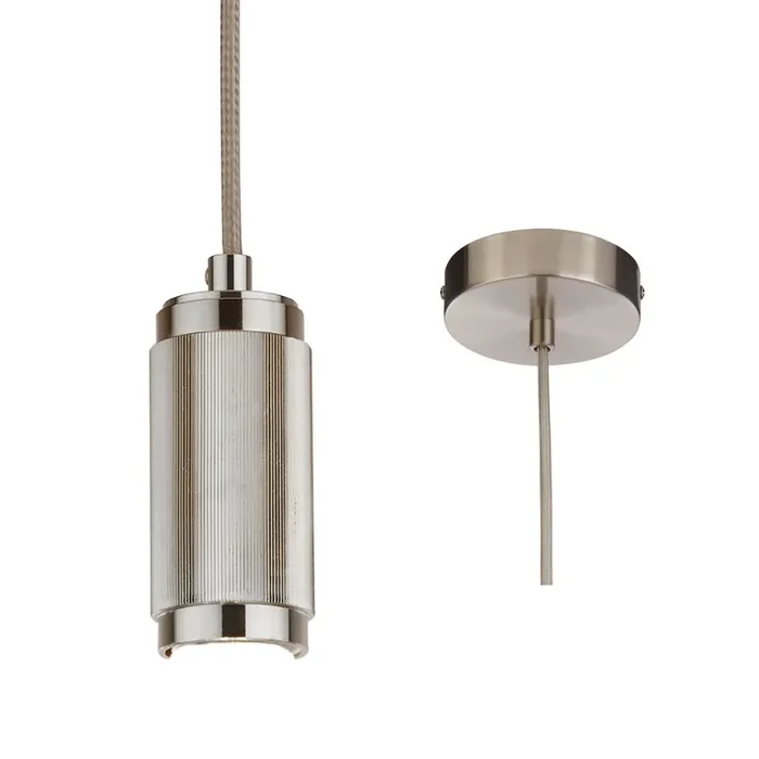 Satin Silver Modern Fabric Round Cable Flex Suspension Ceiling Rose Pendant