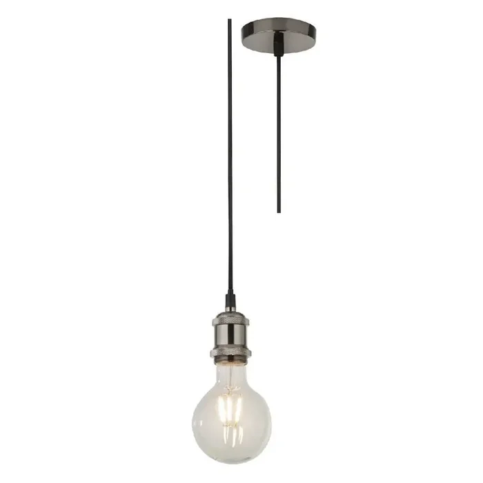 Satin Silver Vintage Fabric Round Cable Flex Suspension Ceiling Rose Pendant