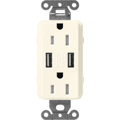 SCR-15-UBTR-BI Lutron Claro Usb Type A 2.0 Duplex Receptacle, 15 Amp, Biscuit
