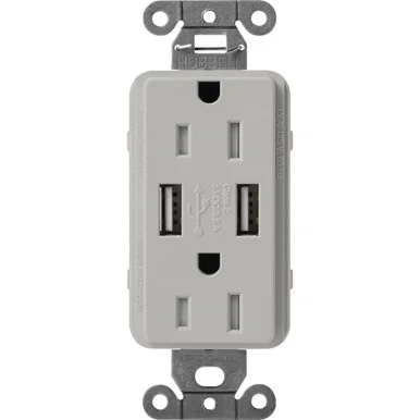 SCR-15-UBTR-PB Lutron Claro Usb Type A 2.0 Duplex Receptacle, 15 Amp, Pebble