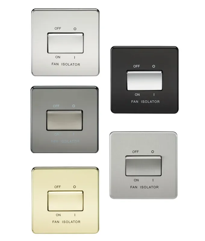 Screwless Bathroom Fan Isolator Switch – 5 Finishes