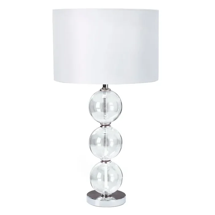 Searchlight Bliss Table Lamp (Single) – Clear Glass Ball Stacked Base, White Shade • 6194CC-1