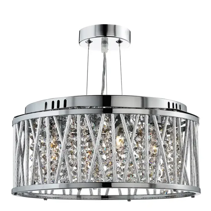 Searchlight Elise 3Lt Ceiling Flush/Pendant, Chrome, Clear Crystal Button Drops, Aluminium Tubes Trim • 8333-3CC