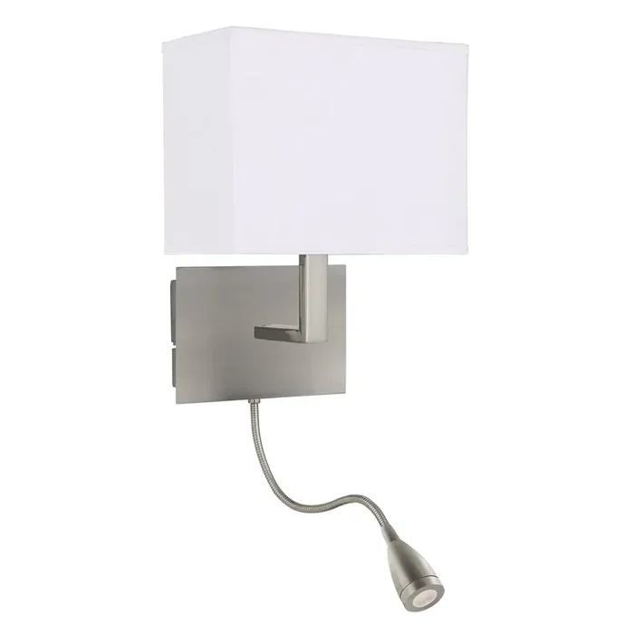 Searchlight Hotel Wall Light Adjustable – 2Lt W/Bracket, Led Flexi Arm, Satin Silver, White Shade • 6519SS