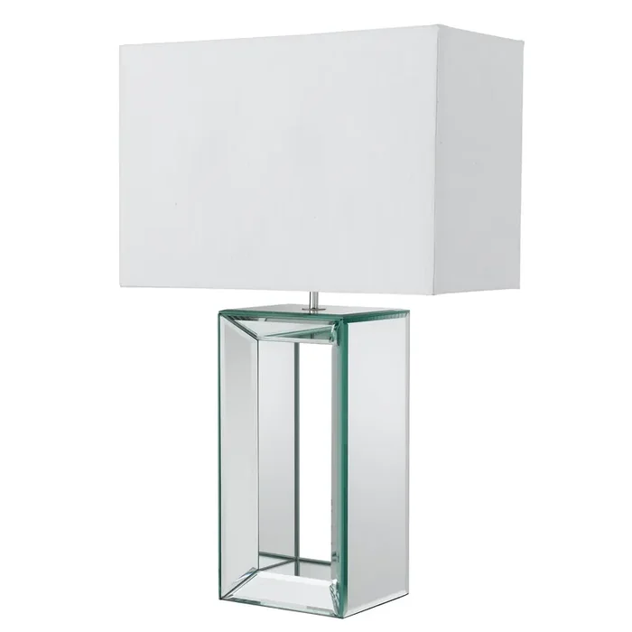 Searchlight Mirror Table Lamp – Tall White – White Faux Silk Shade • 1610
