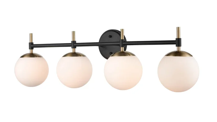 Shoppers Lighting BB3304-MB/MG 4-Light Wall/Bath Fixture, Matte Black/Modern Gold Finish