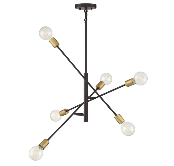 Shoppers Lighting SH10084ORBNB Caroline Six Light Chandelier, Oil Rubbed Bronze with Natural Brass