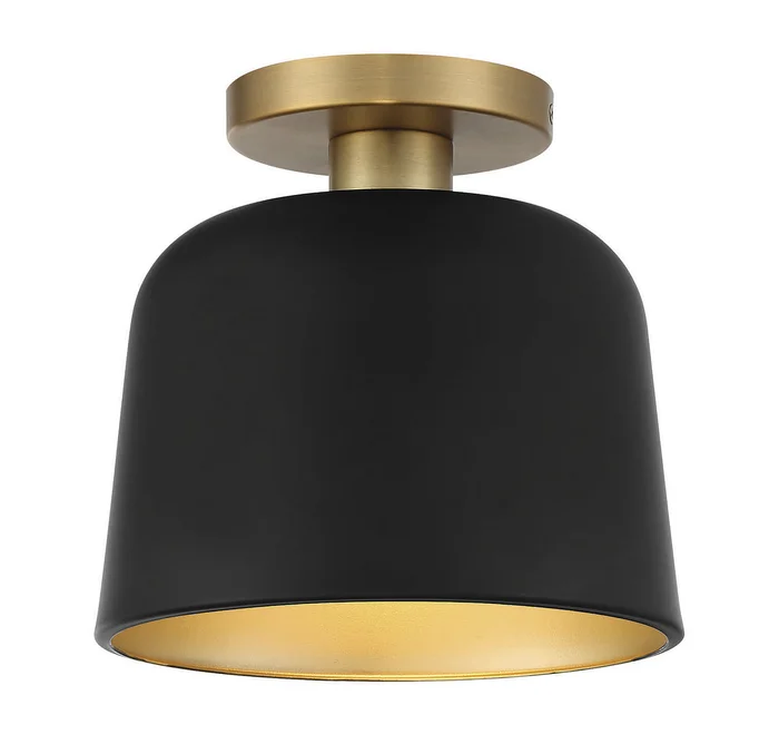 Shoppers Lighting SH60067MBKNB Madeline One Light Flush Mount, Matte Black with Natural Brass