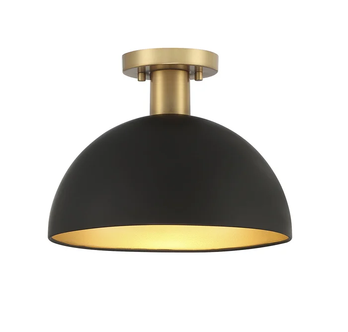 Shoppers Lighting SH60071MBKNB Ariella One Light Semi-Flush Mount, Matte Black with Natural Brass