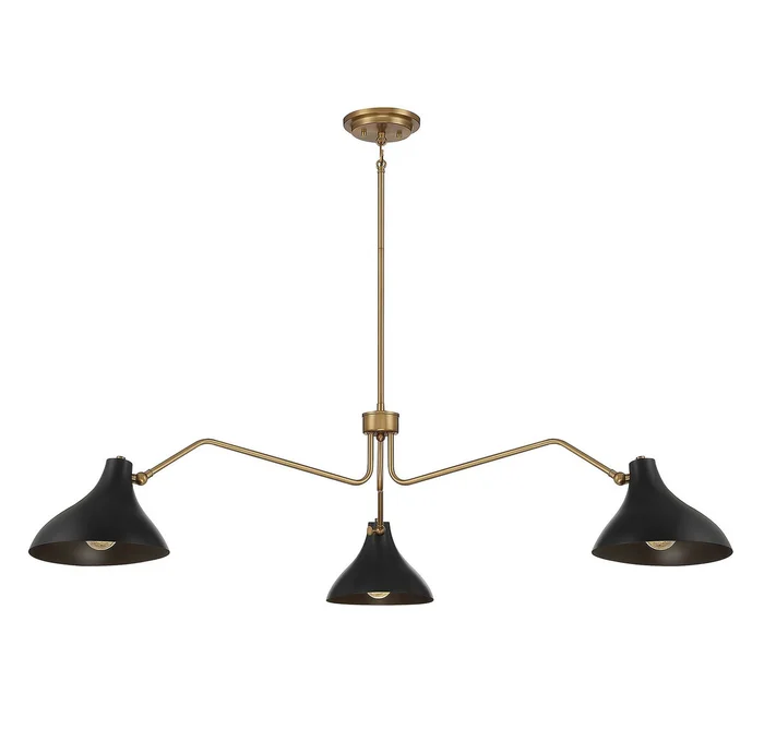 Shoppers Lighting SH7019MBKNB Violet Three Light Pendant, Matte Black with Natural Brass