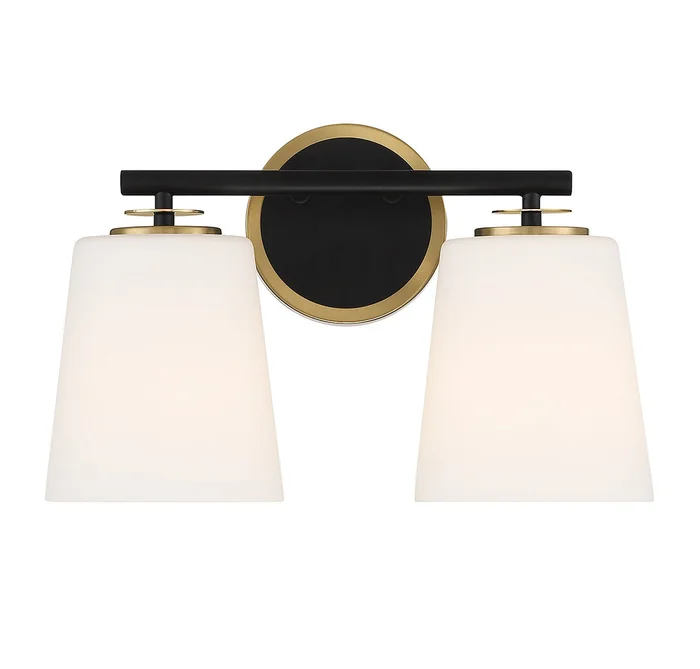 Shoppers Lighting SH80077MBKNB Paige Two Light Bathroom Vanity, Matte Black and Natural Brass