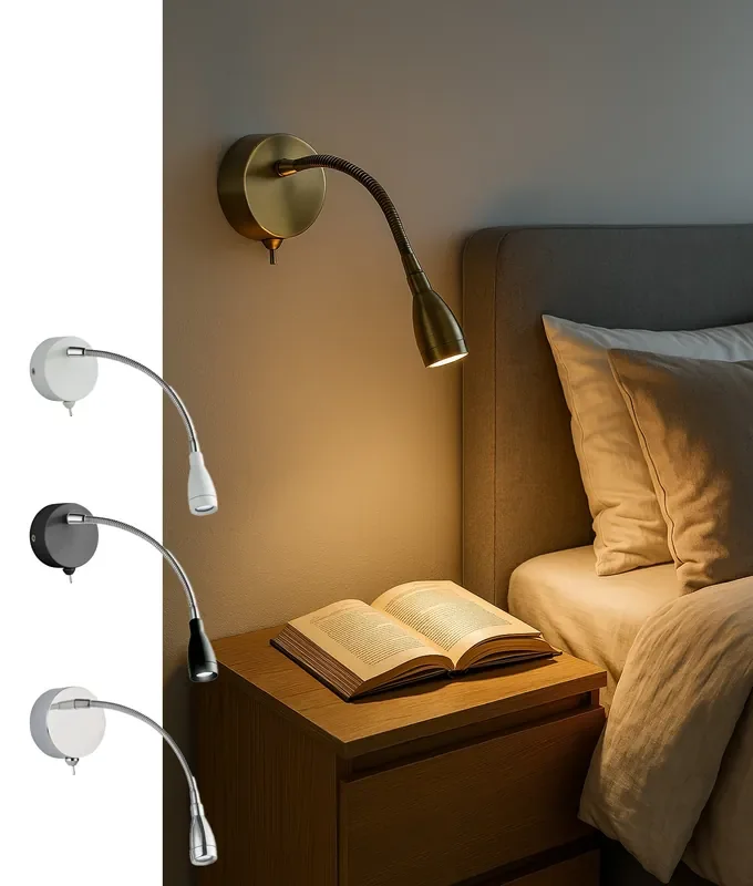 Simple Design Switched Bedside Reading Light with Flexible Arm