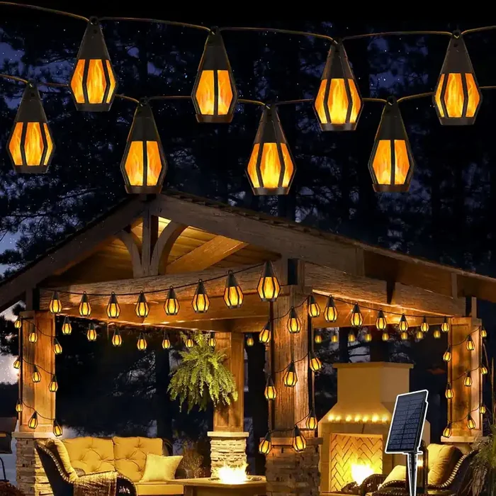 Solar Lights Outdoor Garden – 6.3M 10 Bulbs String Lights – Waterproof Flickering Dancing Flame Fairy Lights – Solar Powered for Yard, Patio, Fence, Tree, Party, Halloween