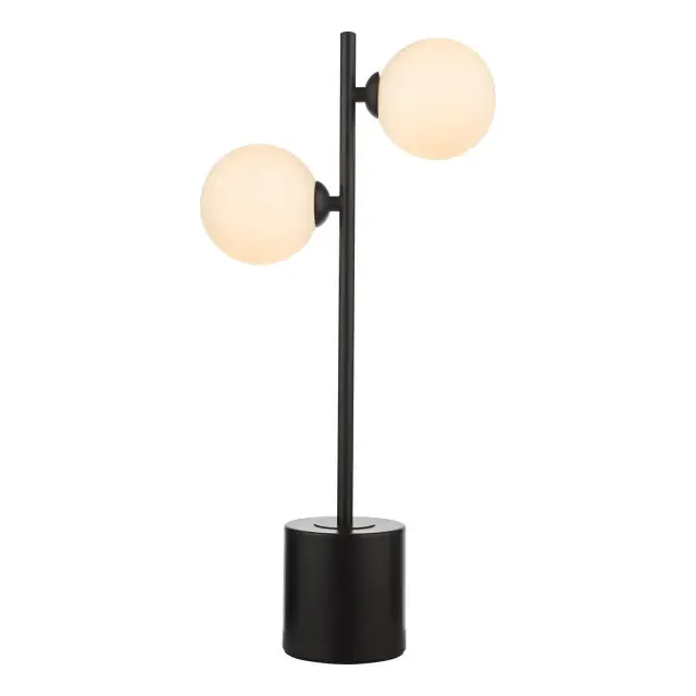 Spiral 2 Light Black with Opal Glass Spheres Table Lamp