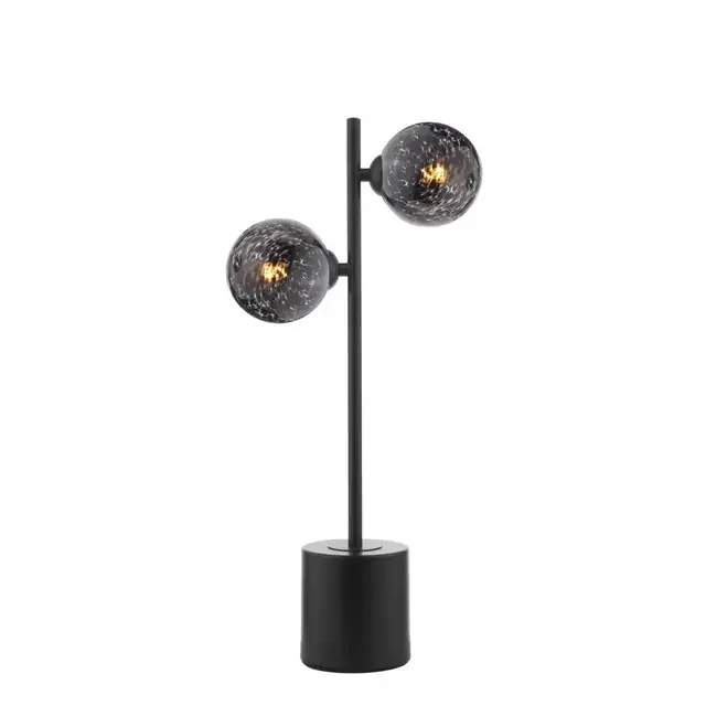 Spiral 2 Light Matt Black with Black Confetti Glass Table Lamp